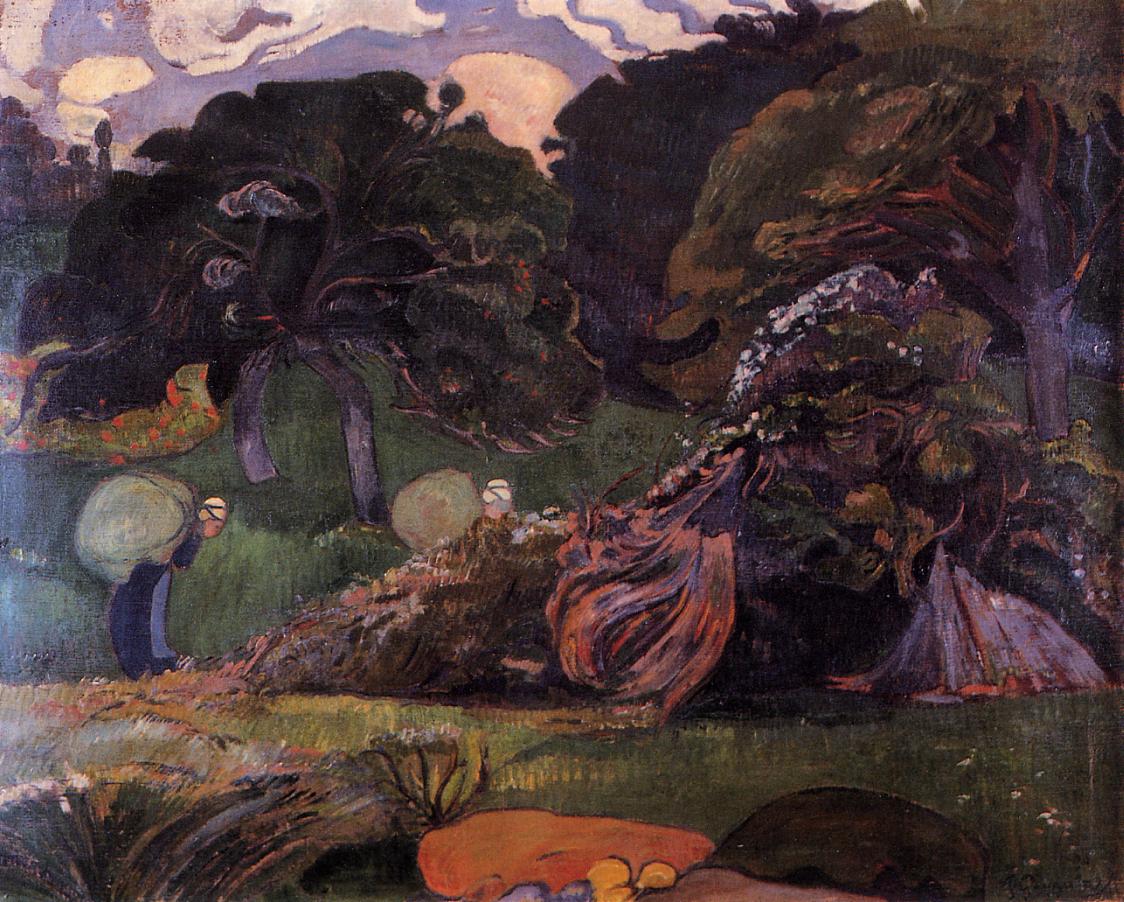 Brittany landscape with women carrying sack 1889